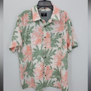 Hurley Men's Tropical Green and Pink Shirt